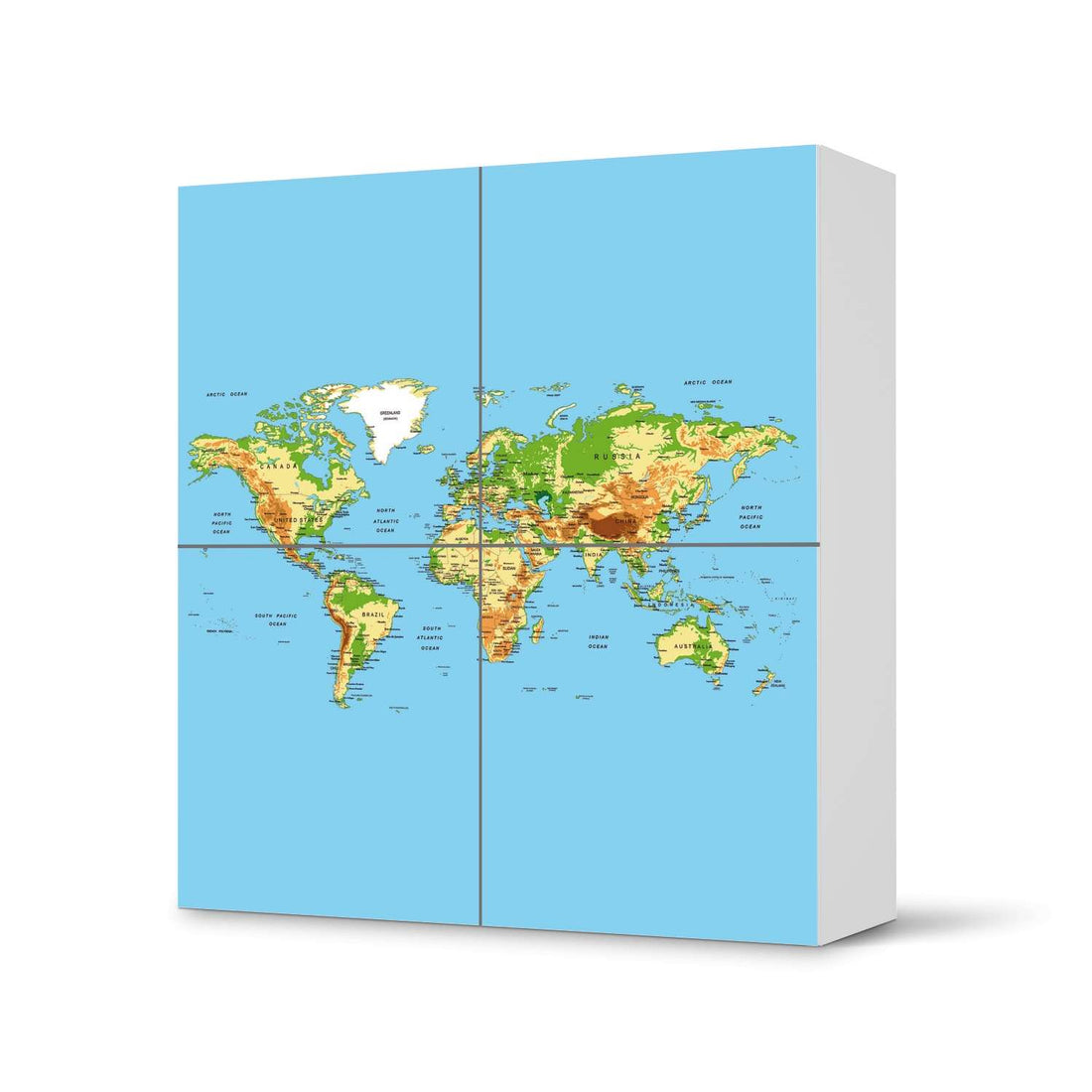 Klebefolie für Schränke Geografische Weltkarte - IKEA Besta Schrank Quadratisch 4 Türen  - weiss