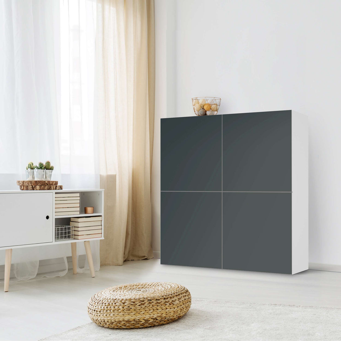 Klebefolie für Schränke Blaugrau Dark - IKEA Besta Schrank Quadratisch 4 Türen - Wohnzimmer