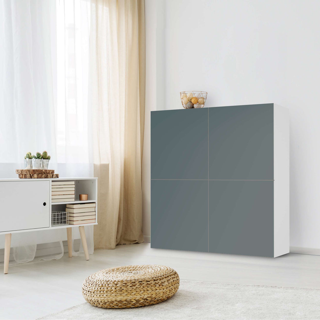 Klebefolie für Schränke Blaugrau Light - IKEA Besta Schrank Quadratisch 4 Türen - Wohnzimmer