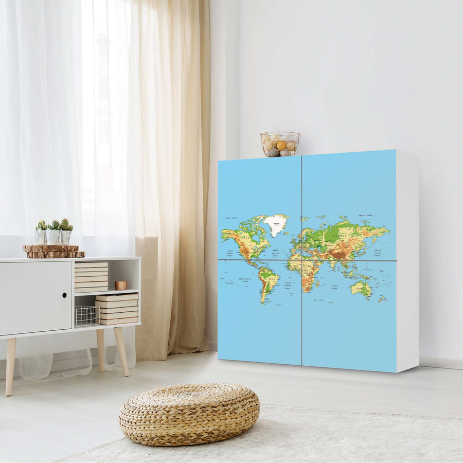 Klebefolie für Schränke Geografische Weltkarte - IKEA Besta Schrank Quadratisch 4 Türen - Wohnzimmer