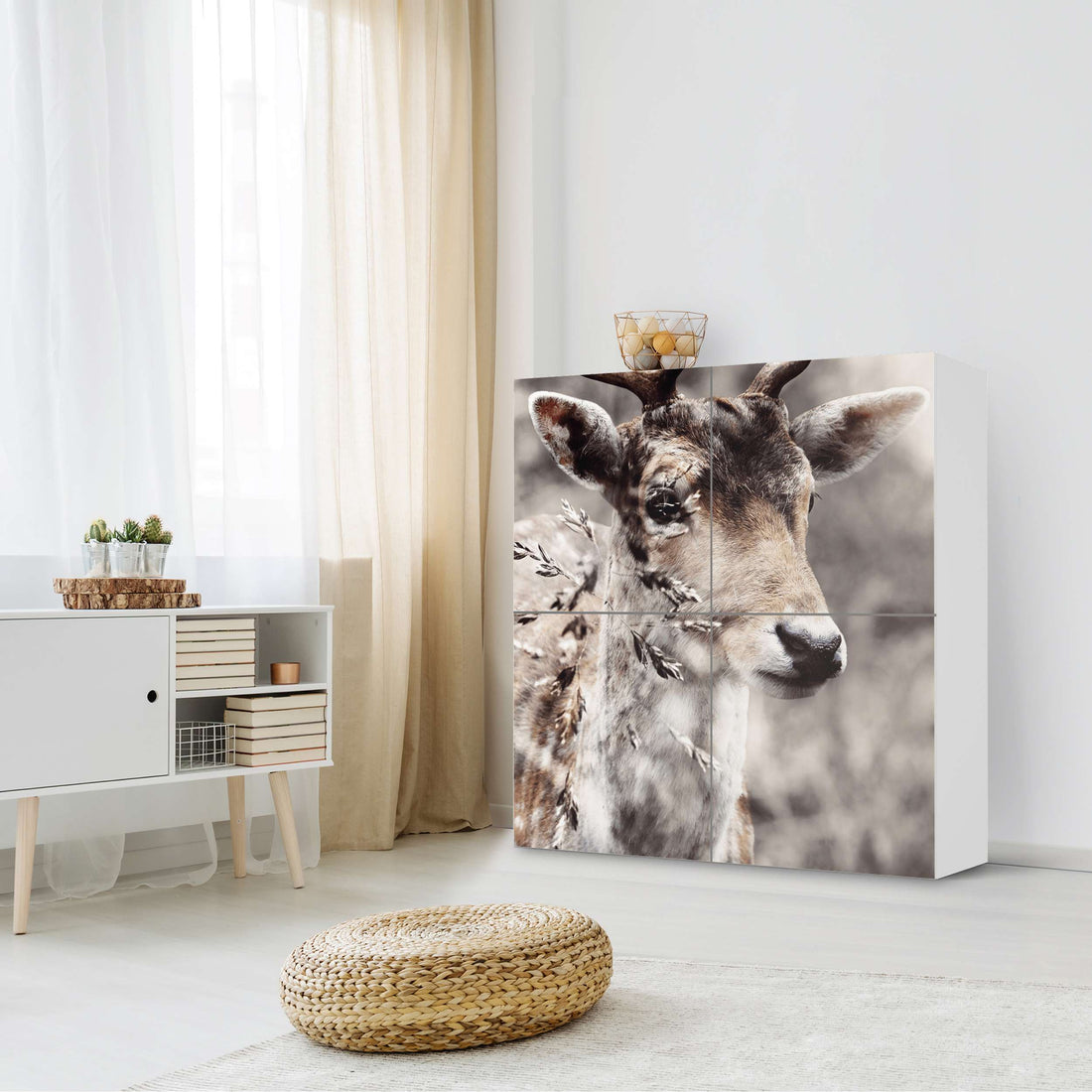 Klebefolie für Schränke Hirsch - IKEA Besta Schrank Quadratisch 4 Türen - Wohnzimmer