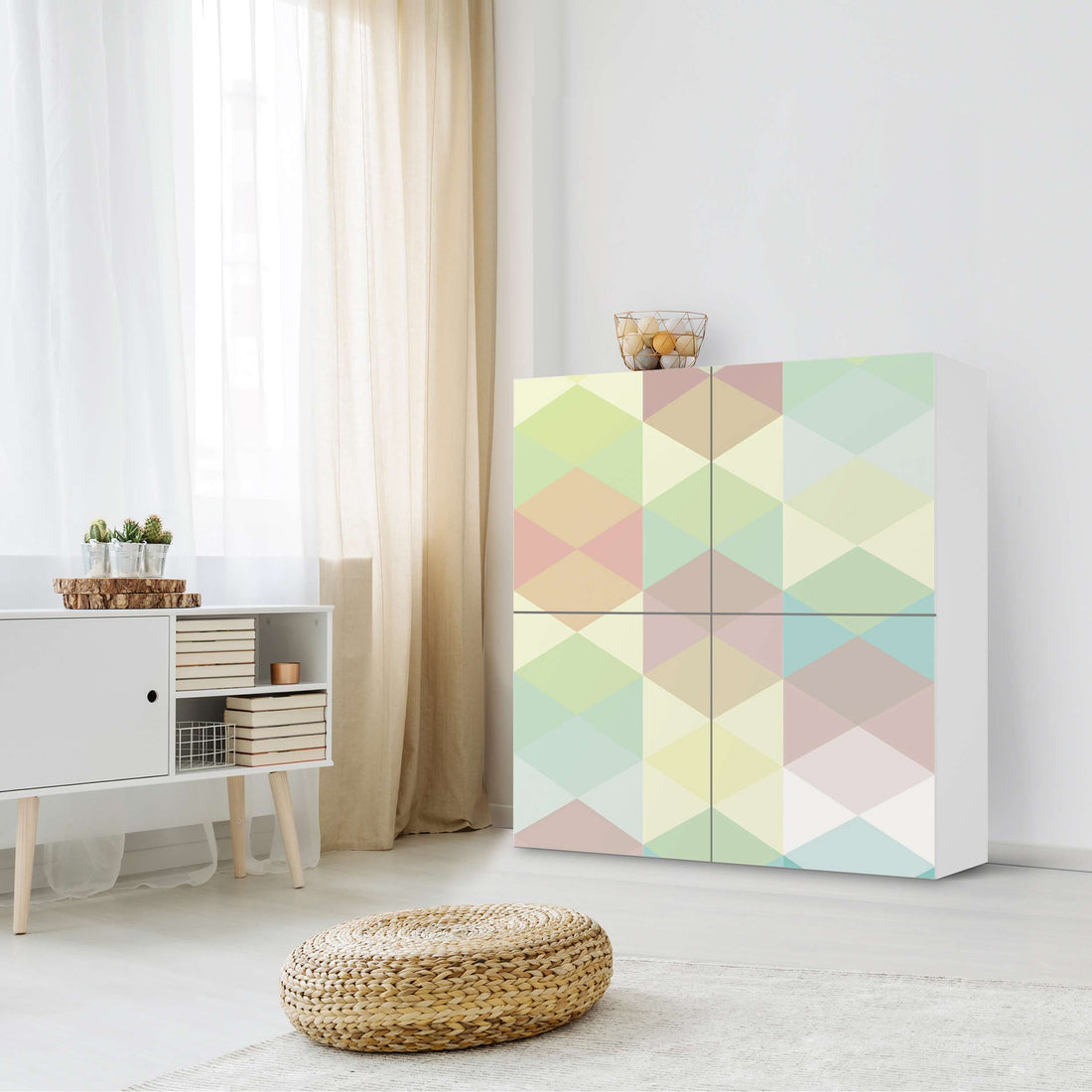 Klebefolie für Schränke Melitta Pastell Geometrie - IKEA Besta Schrank Quadratisch 4 Türen - Wohnzimmer