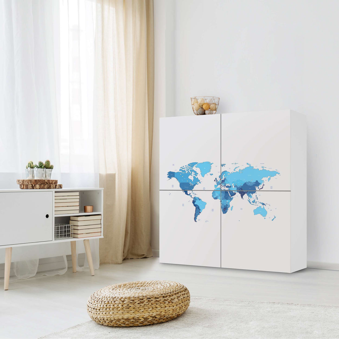 Klebefolie für Schränke Politische Weltkarte - IKEA Besta Schrank Quadratisch 4 Türen - Wohnzimmer
