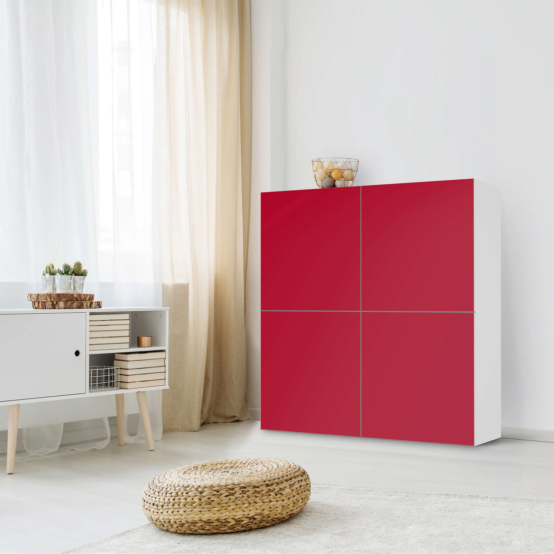 Klebefolie für Schränke Rot Dark - IKEA Besta Schrank Quadratisch 4 Türen - Wohnzimmer