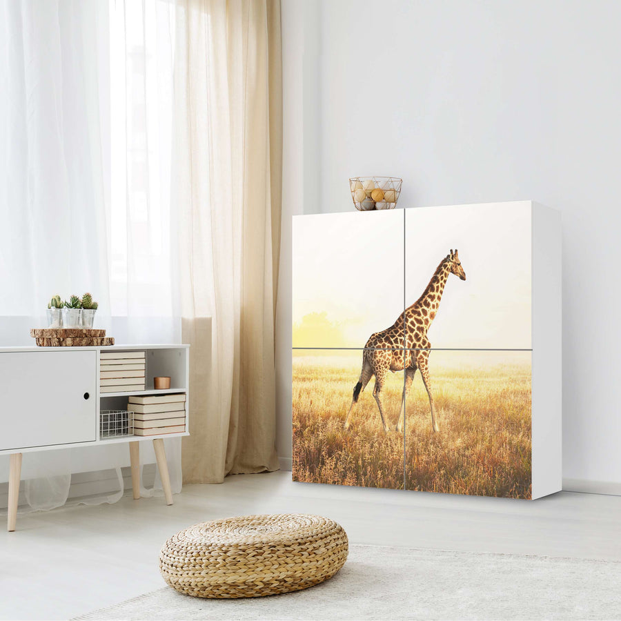 Klebefolie für Schränke Savanna Giraffe - IKEA Besta Schrank Quadratisch 4 Türen - Wohnzimmer