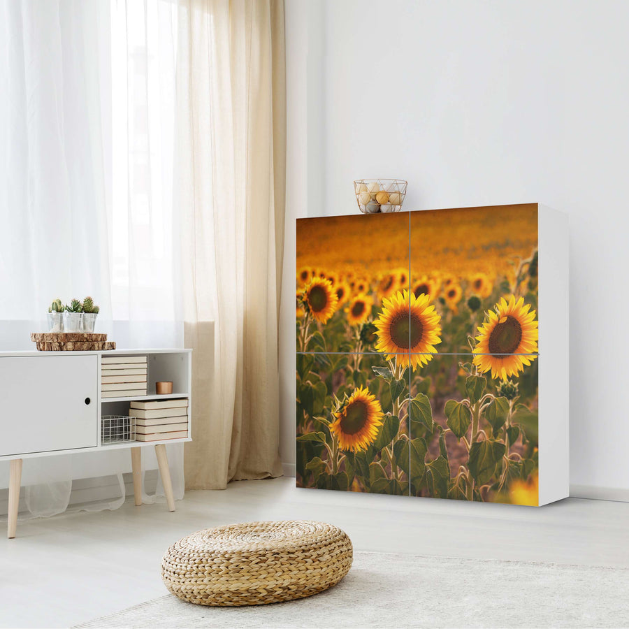 Klebefolie für Schränke Sunflowers - IKEA Besta Schrank Quadratisch 4 Türen - Wohnzimmer