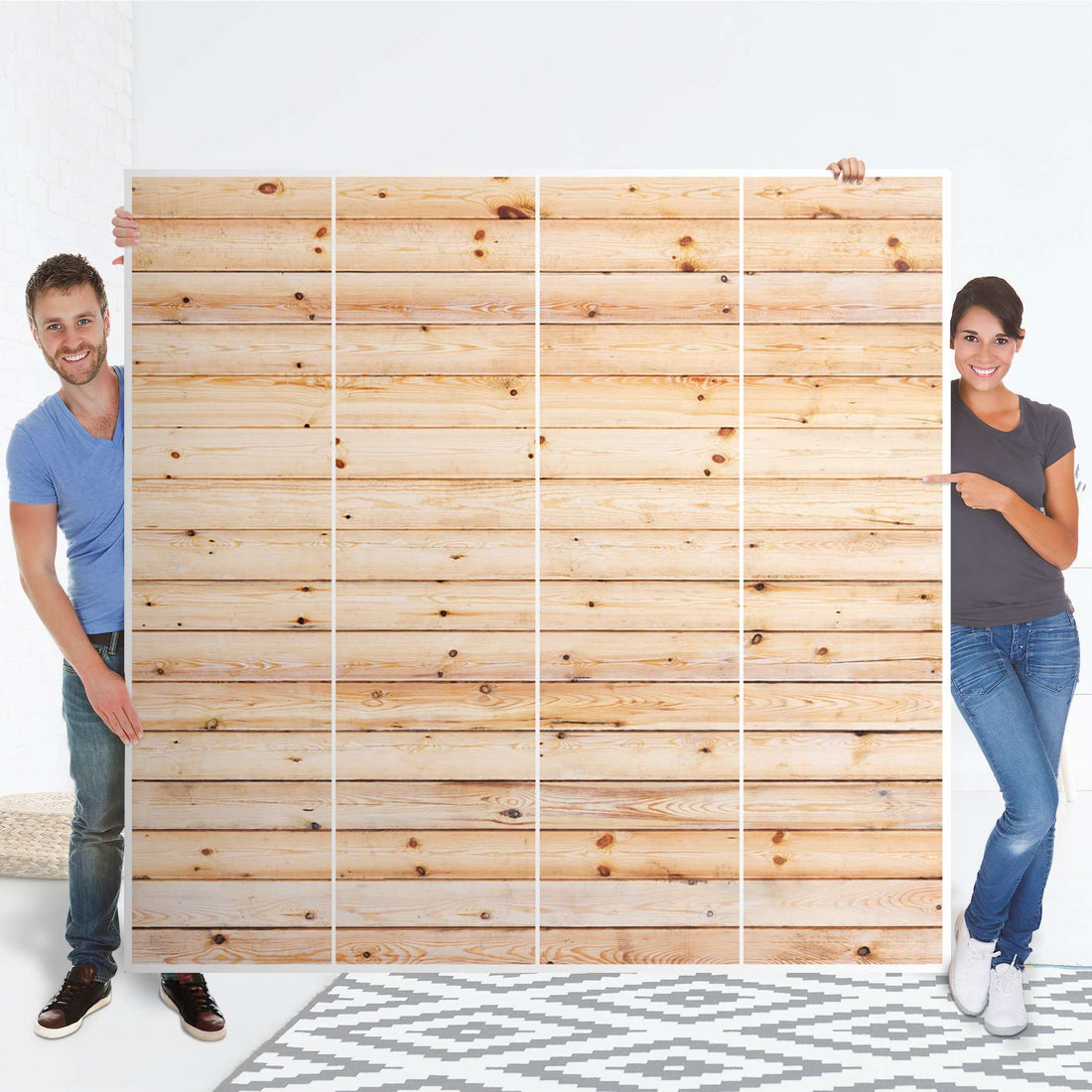Klebefolie für Schränke Bright Planks - IKEA Pax Schrank 201 cm Höhe - 4 Türen - Folie