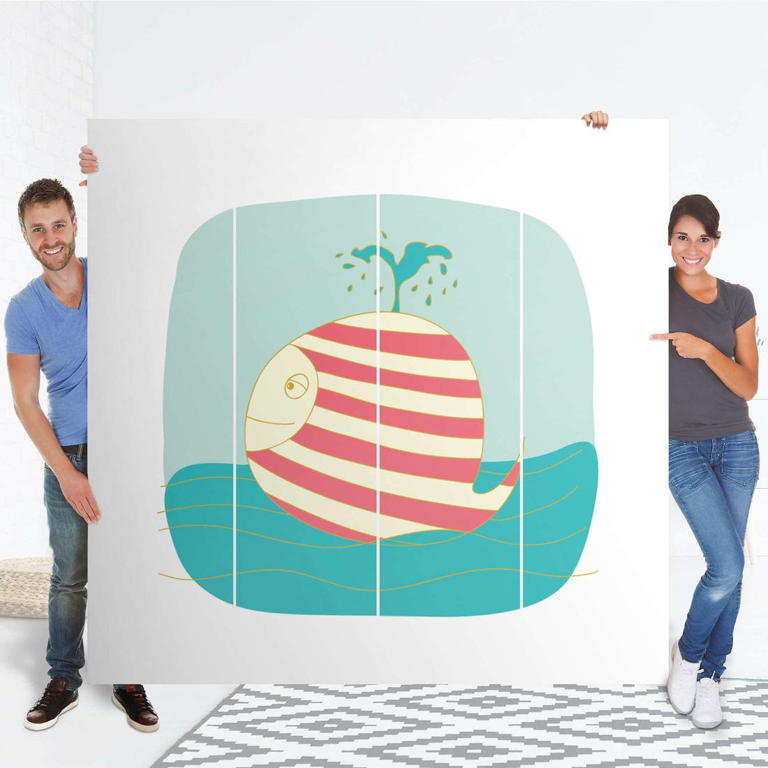 Klebefolie für Schränke Funny Wale - IKEA Pax Schrank 201 cm Höhe - 4 Türen - Folie
