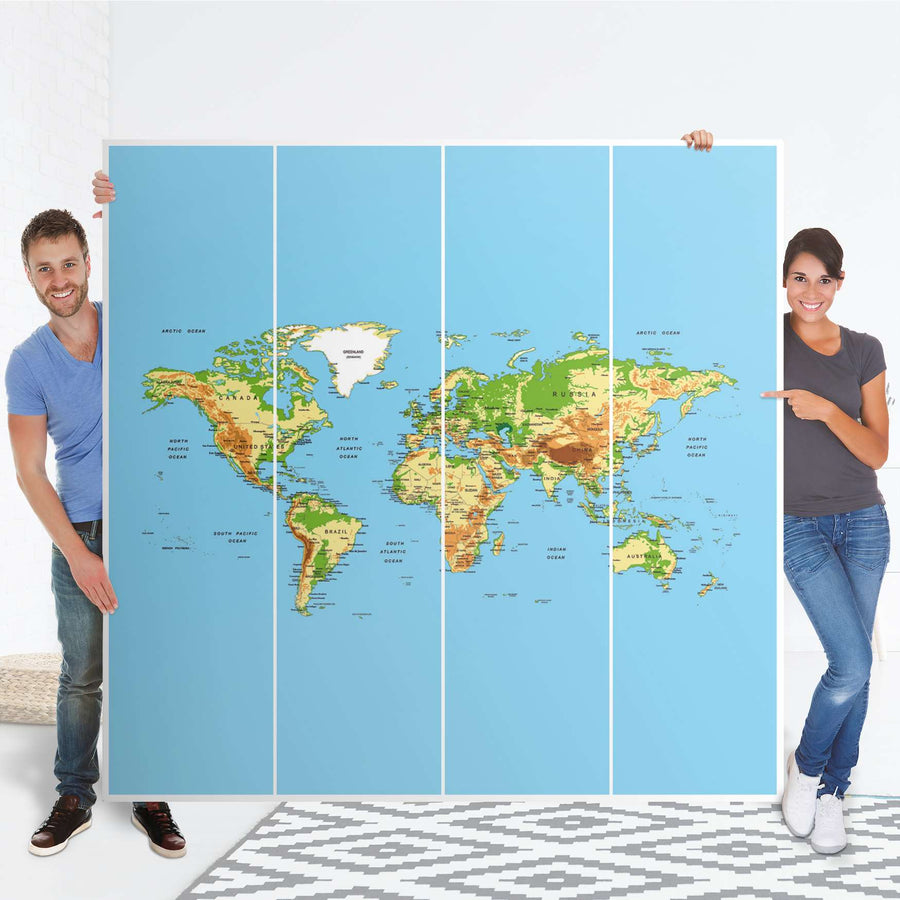 Klebefolie für Schränke Geografische Weltkarte - IKEA Pax Schrank 201 cm Höhe - 4 Türen - Folie