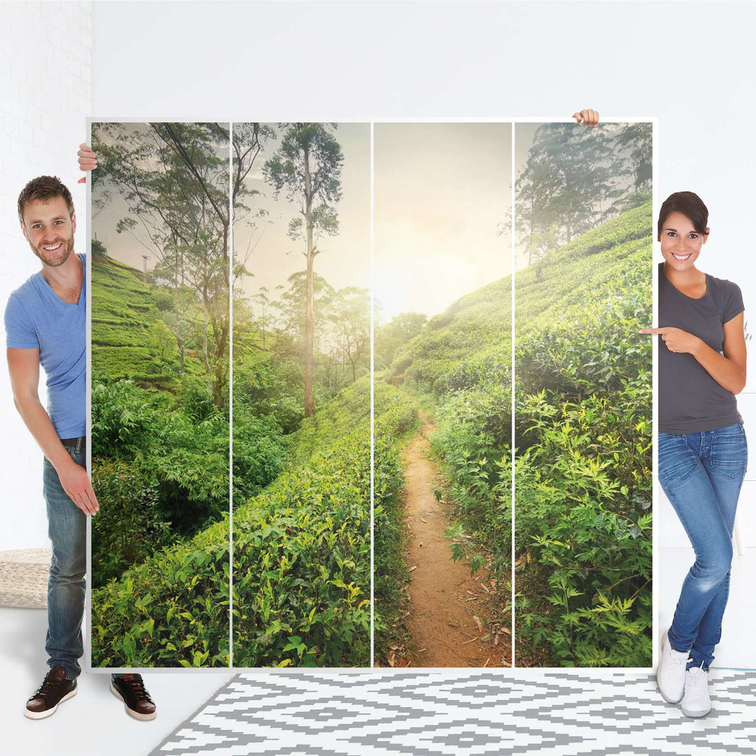 Klebefolie für Schränke Green Tea Fields - IKEA Pax Schrank 201 cm Höhe - 4 Türen - Folie