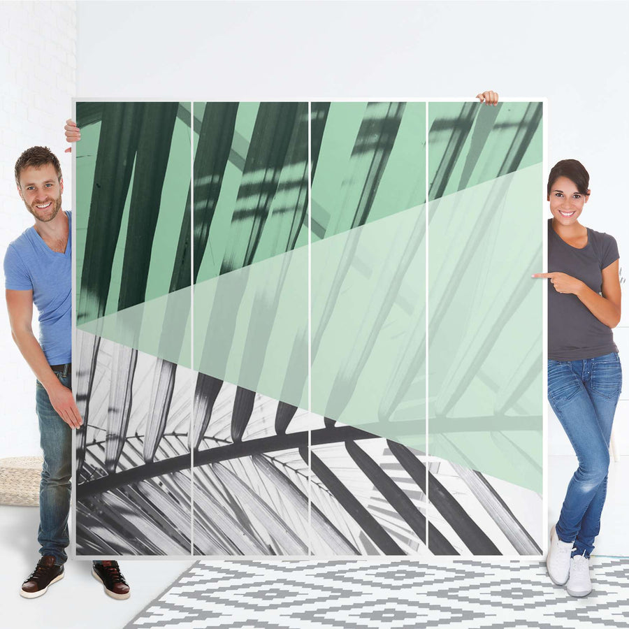 Klebefolie für Schränke Palmen mint - IKEA Pax Schrank 201 cm Höhe - 4 Türen - Folie