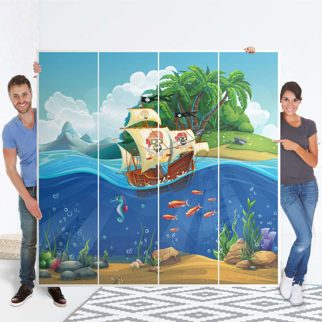 Klebefolie für Schränke Pirates - IKEA Pax Schrank 201 cm Höhe - 4 Türen - Folie