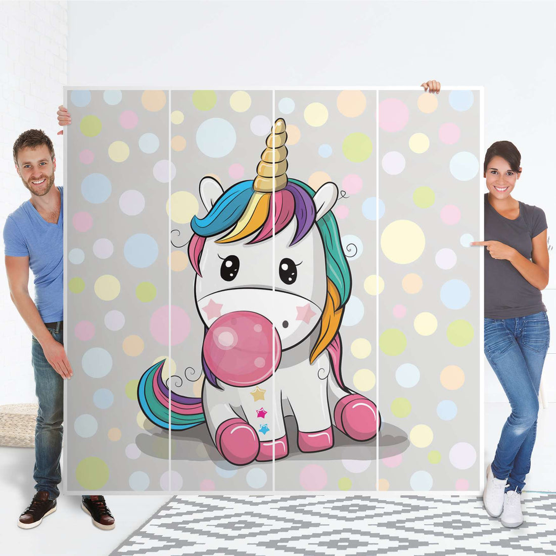 Klebefolie für Schränke Rainbow das Einhorn - IKEA Pax Schrank 201 cm Höhe - 4 Türen - Folie