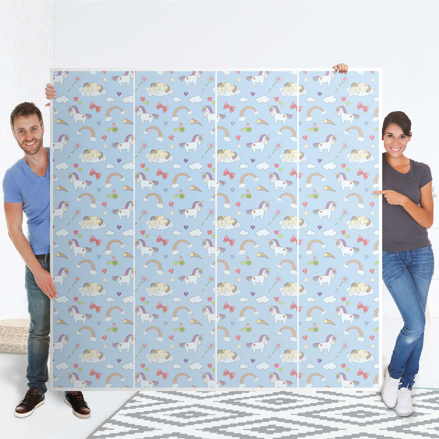 Klebefolie für Schränke Rainbow Unicorn - IKEA Pax Schrank 201 cm Höhe - 4 Türen - Folie