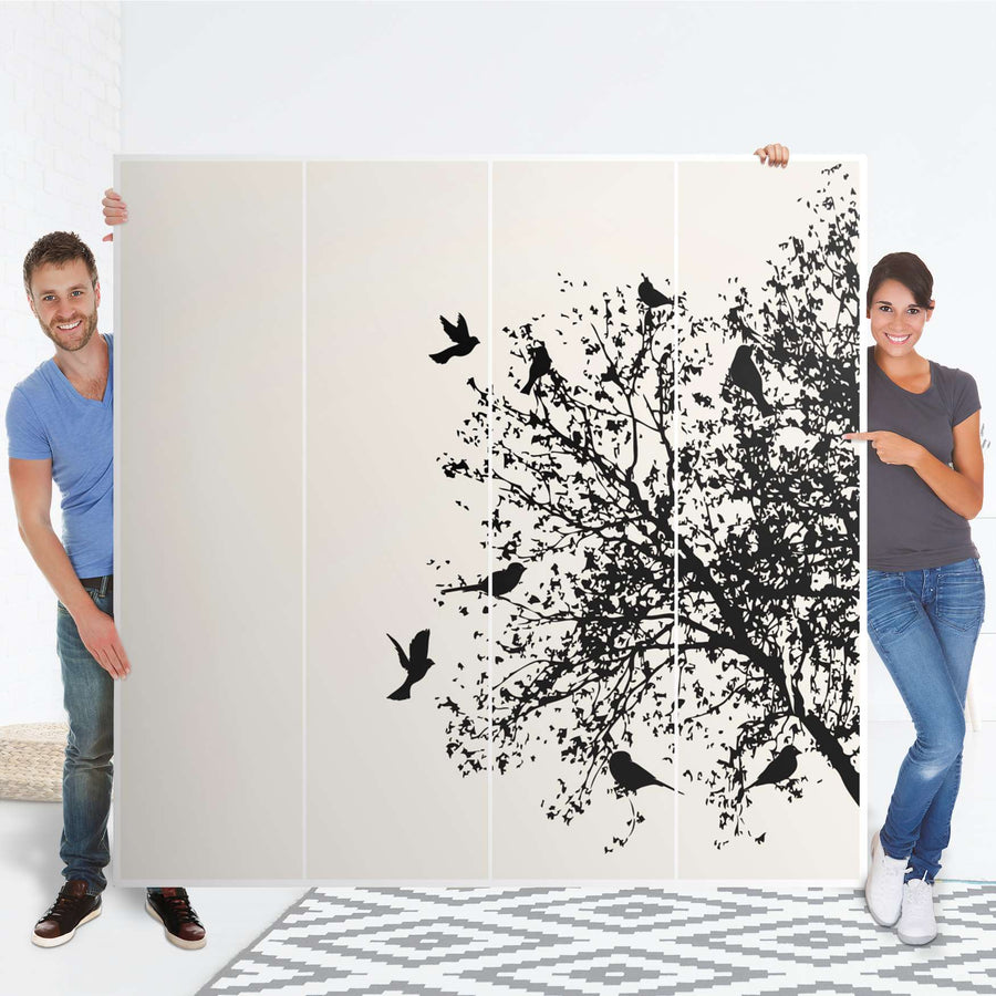 Klebefolie für Schränke Tree and Birds 2 - IKEA Pax Schrank 201 cm Höhe - 4 Türen - Folie