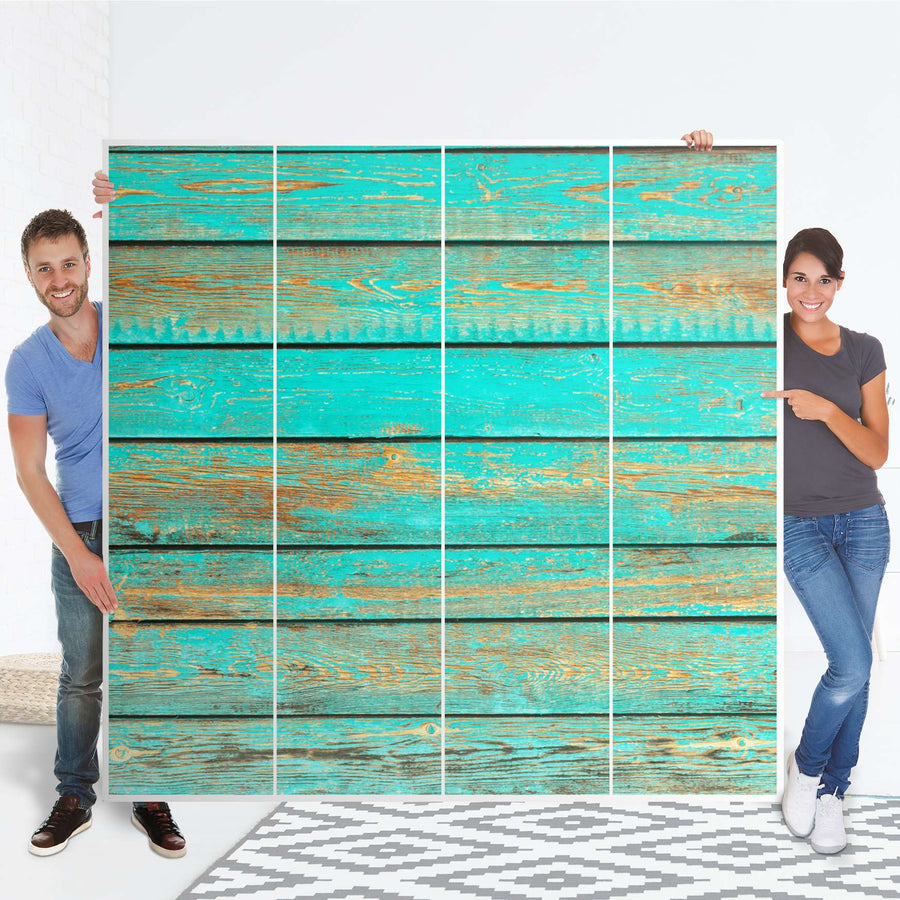 Klebefolie für Schränke Wooden Aqua - IKEA Pax Schrank 201 cm Höhe - 4 Türen - Folie