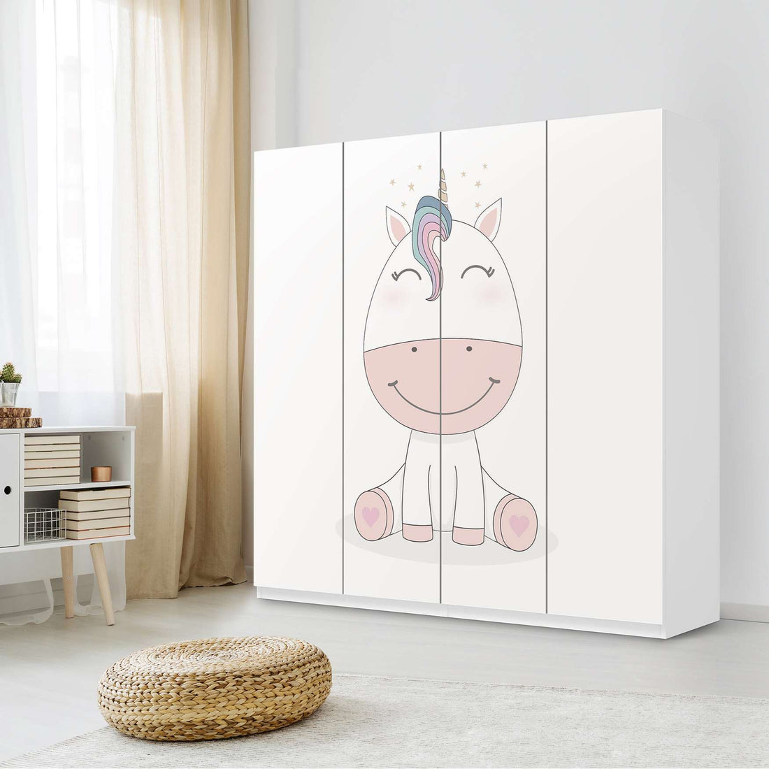 Klebefolie für Schränke Baby Unicorn - IKEA Pax Schrank 201 cm Höhe - 4 Türen - Kinderzimmer