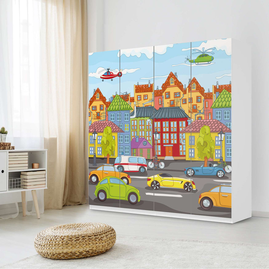 Klebefolie für Schränke City Life - IKEA Pax Schrank 201 cm Höhe - 4 Türen - Kinderzimmer