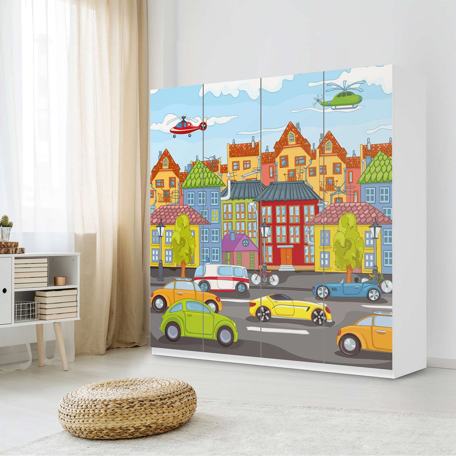Klebefolie für Schränke City Life - IKEA Pax Schrank 201 cm Höhe - 4 Türen - Kinderzimmer