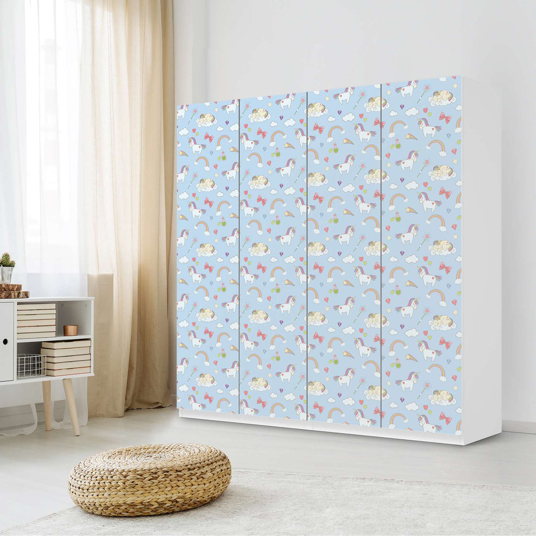 Klebefolie für Schränke Rainbow Unicorn - IKEA Pax Schrank 201 cm Höhe - 4 Türen - Kinderzimmer