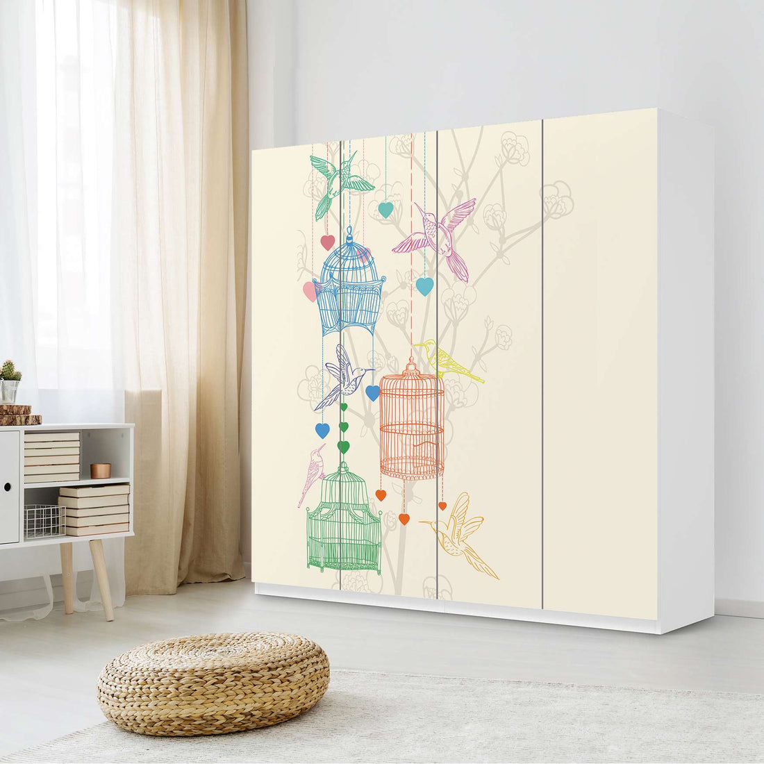 Klebefolie für Schränke Birdcage - IKEA Pax Schrank 201 cm Höhe - 4 Türen - Schlafzimmer