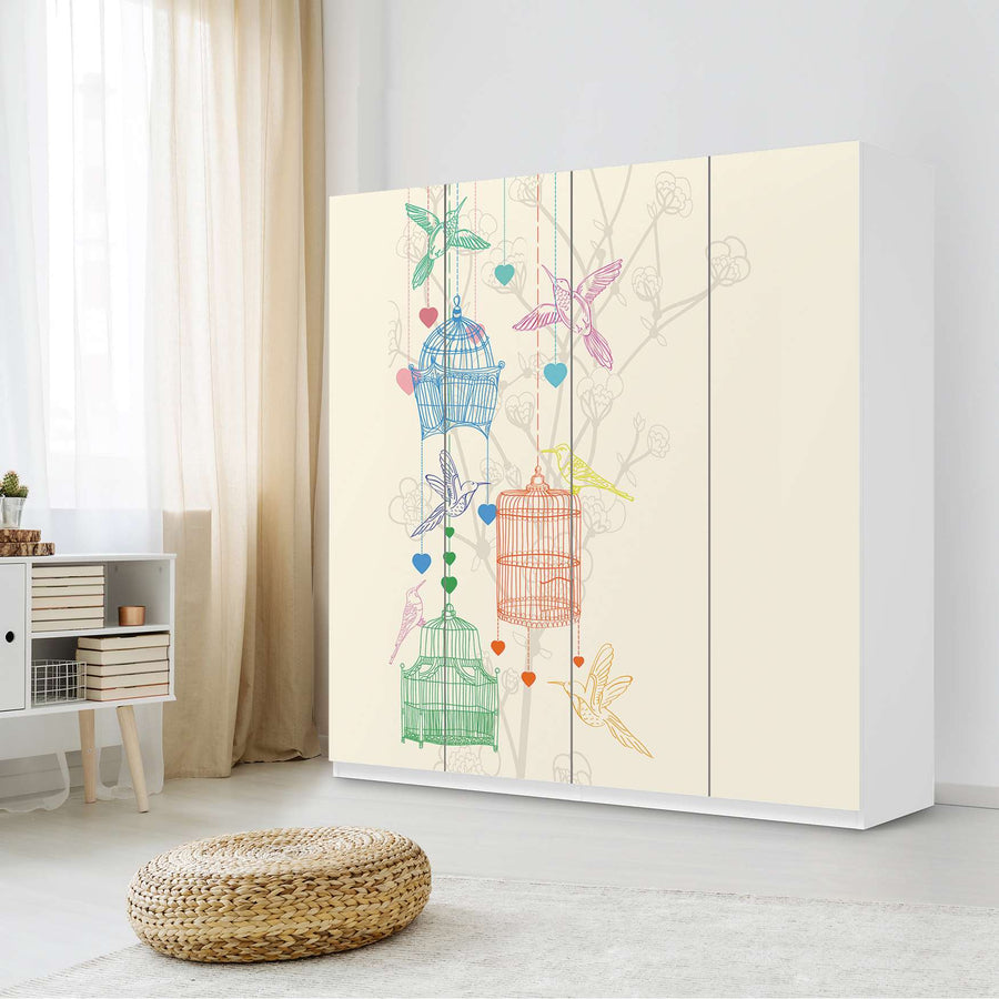 Klebefolie für Schränke Birdcage - IKEA Pax Schrank 201 cm Höhe - 4 Türen - Schlafzimmer