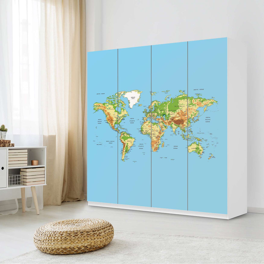 Klebefolie für Schränke Geografische Weltkarte - IKEA Pax Schrank 201 cm Höhe - 4 Türen - Schlafzimmer