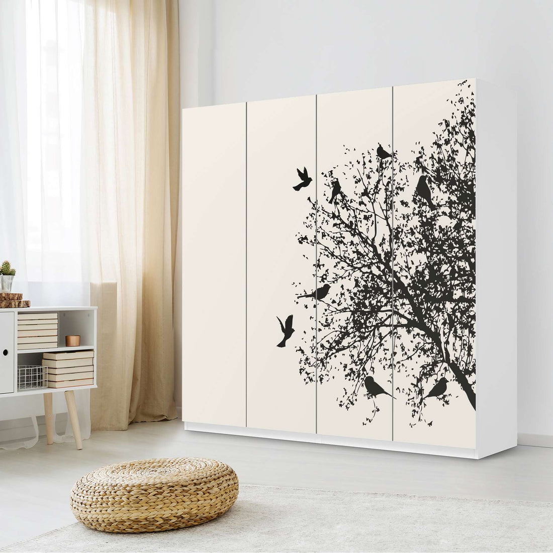 Klebefolie für Schränke Tree and Birds 2 - IKEA Pax Schrank 201 cm Höhe - 4 Türen - Schlafzimmer