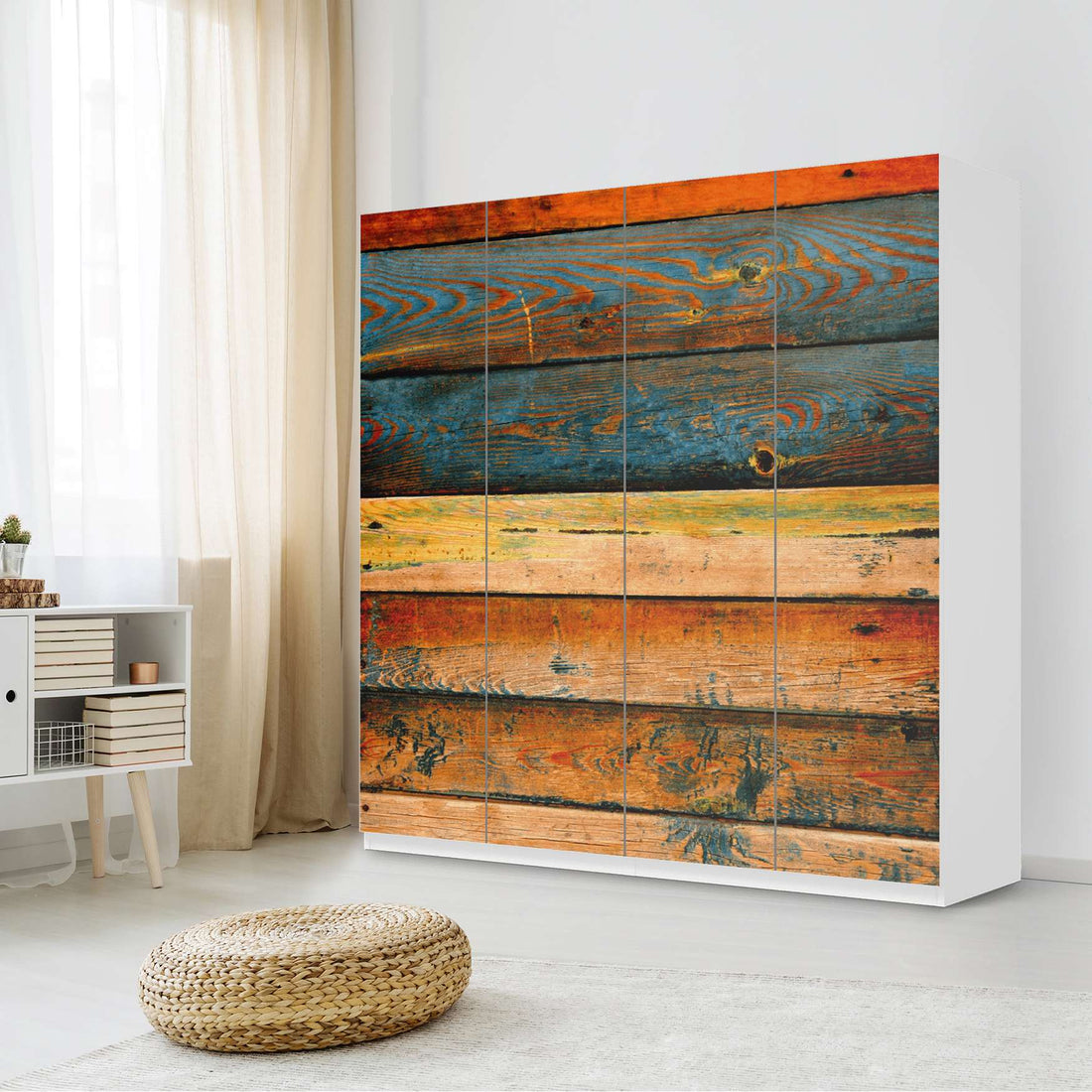 Klebefolie für Schränke Wooden - IKEA Pax Schrank 201 cm Höhe - 4 Türen - Schlafzimmer