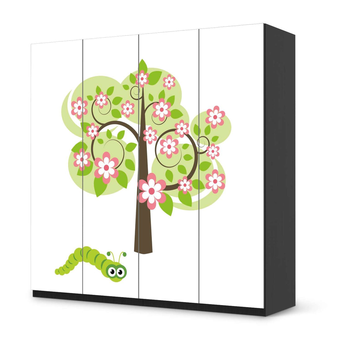 Klebefolie für Schränke Blooming Tree - IKEA Pax Schrank 201 cm Höhe - 4 Türen - schwarz