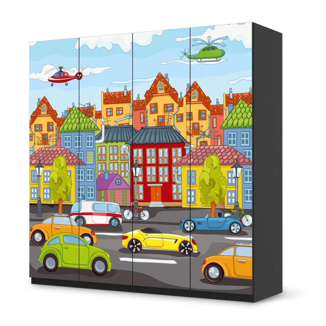 Klebefolie für Schränke City Life - IKEA Pax Schrank 201 cm Höhe - 4 Türen - schwarz