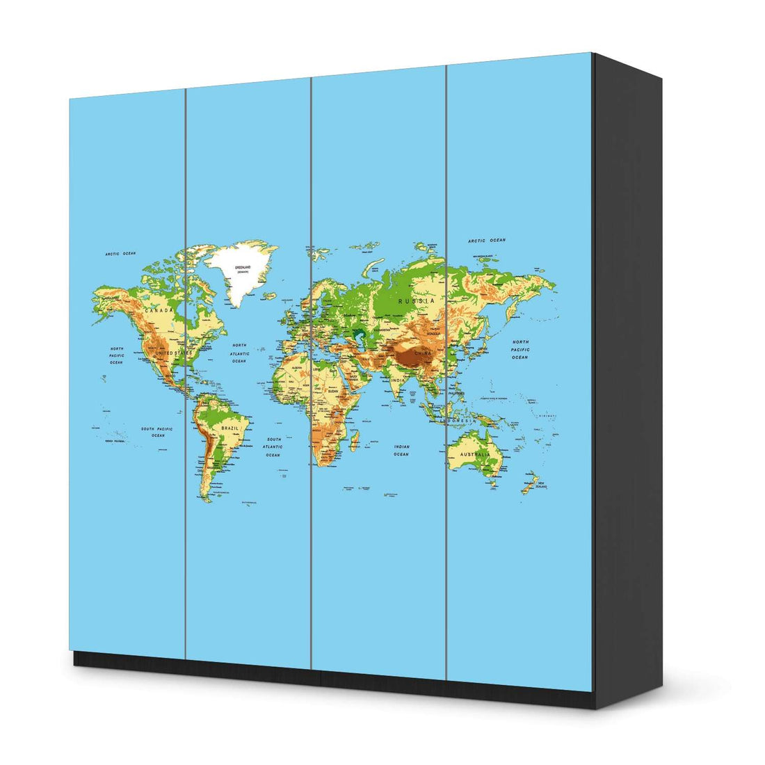 Klebefolie für Schränke Geografische Weltkarte - IKEA Pax Schrank 201 cm Höhe - 4 Türen - schwarz