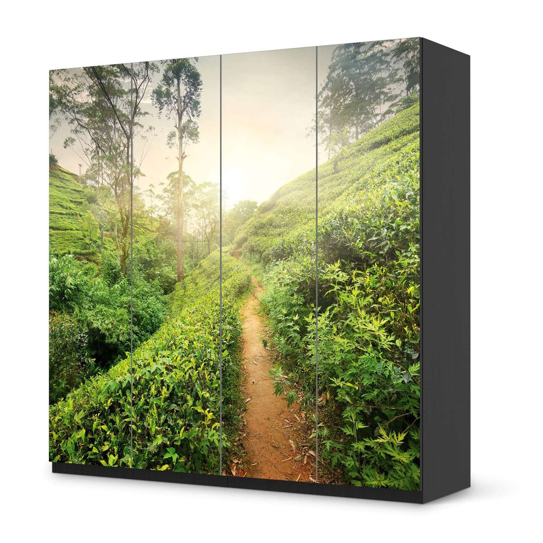 Klebefolie für Schränke Green Tea Fields - IKEA Pax Schrank 201 cm Höhe - 4 Türen - schwarz