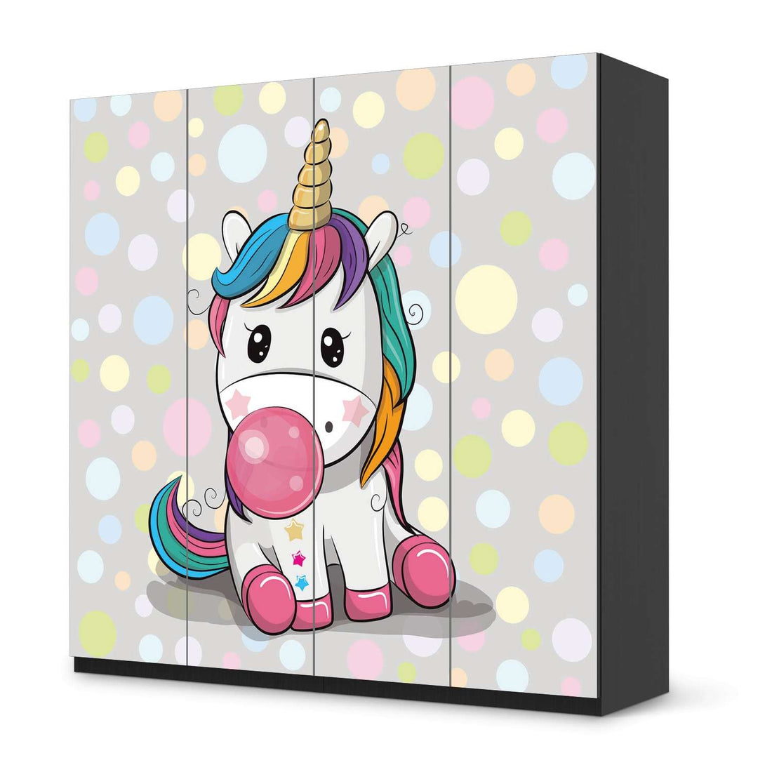 Klebefolie für Schränke Rainbow das Einhorn - IKEA Pax Schrank 201 cm Höhe - 4 Türen - schwarz