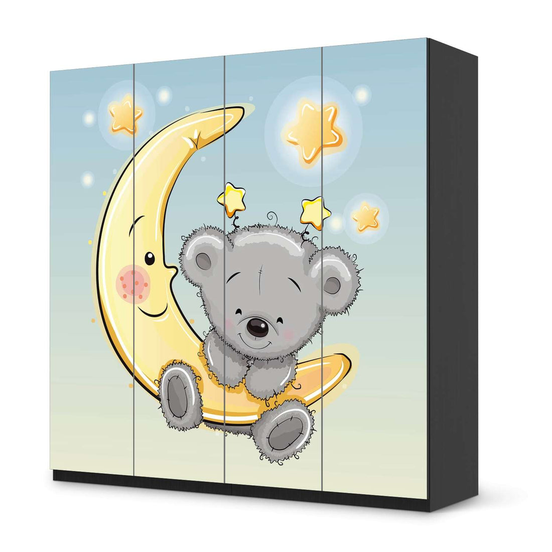 Klebefolie für Schränke Teddy und Mond - IKEA Pax Schrank 201 cm Höhe - 4 Türen - schwarz