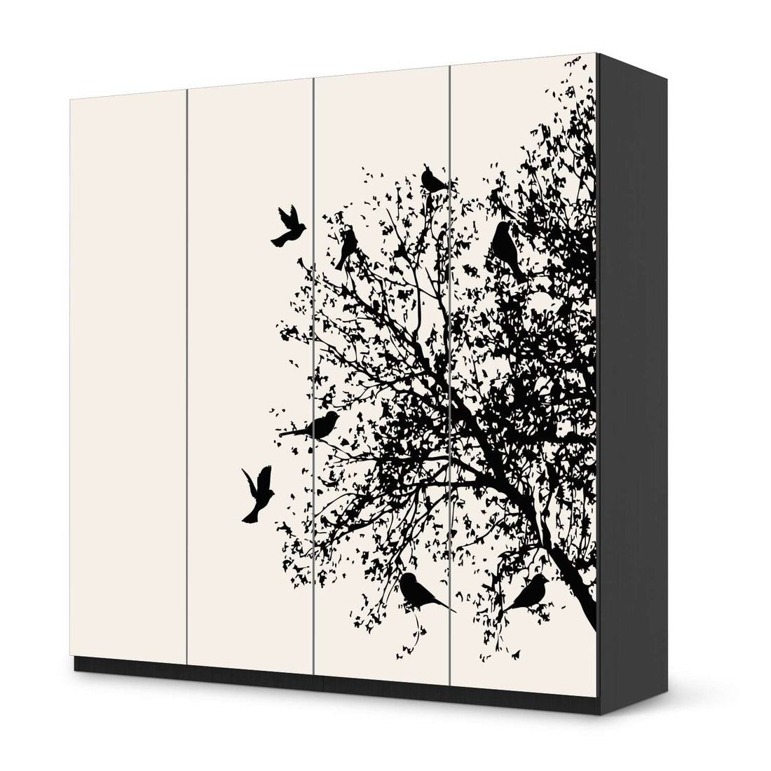 Klebefolie für Schränke Tree and Birds 2 - IKEA Pax Schrank 201 cm Höhe - 4 Türen - schwarz
