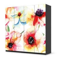 Klebefolie für Schränke Water Color Flowers - IKEA Pax Schrank 201 cm Höhe - 4 Türen - schwarz