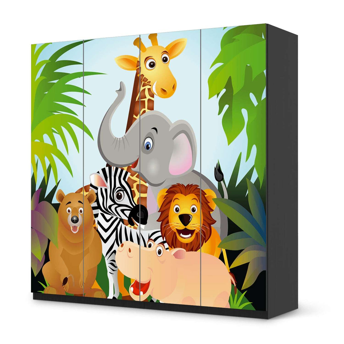 Klebefolie für Schränke Wild Animals - IKEA Pax Schrank 201 cm Höhe - 4 Türen - schwarz