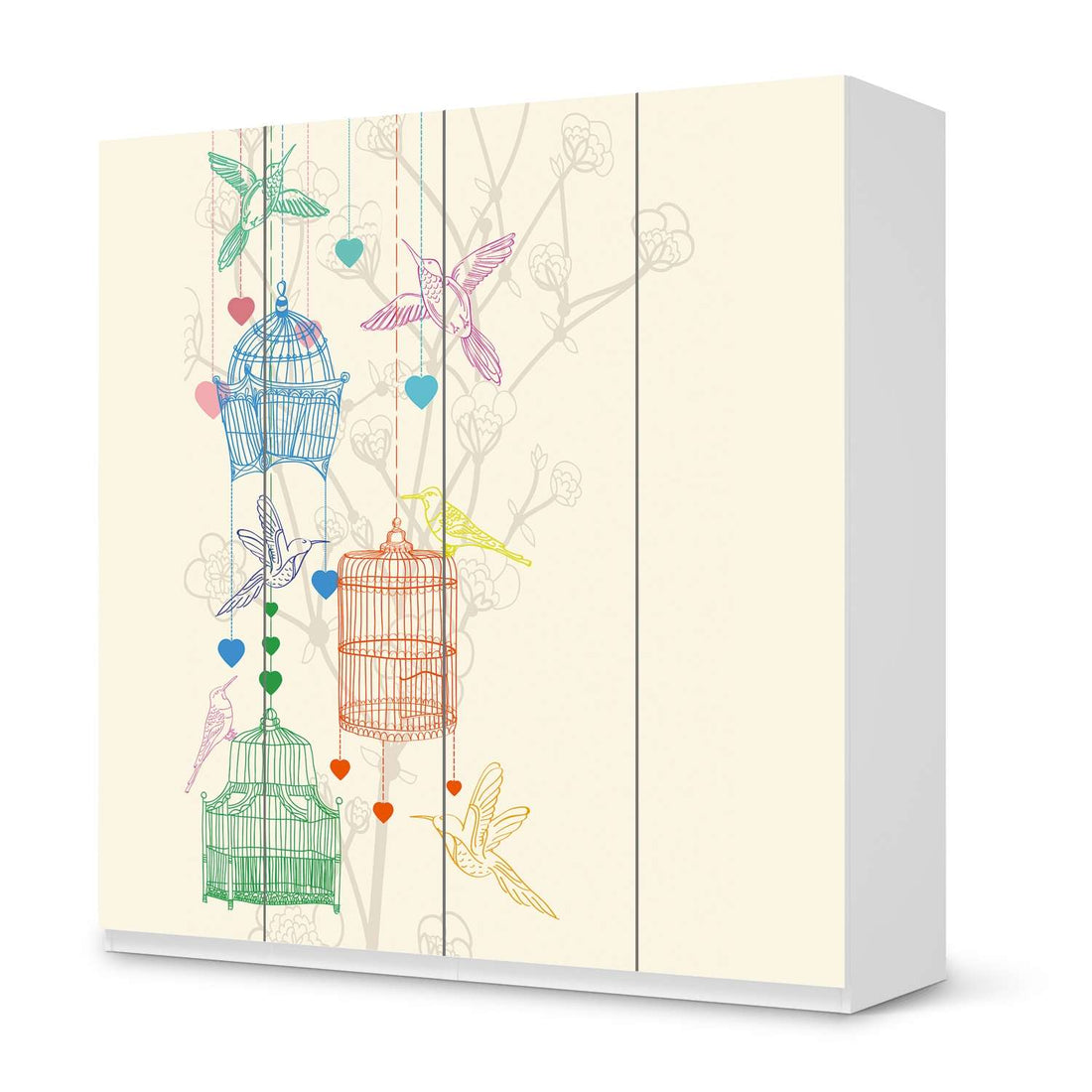 Klebefolie für Schränke Birdcage - IKEA Pax Schrank 201 cm Höhe - 4 Türen - weiss