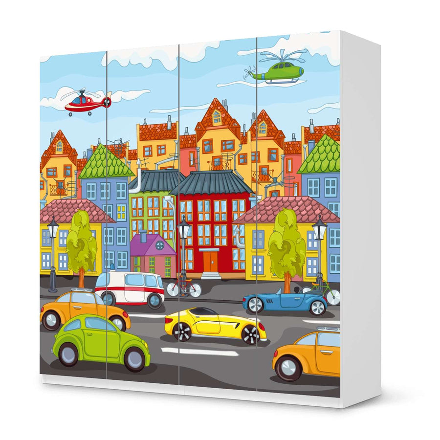 Klebefolie für Schränke City Life - IKEA Pax Schrank 201 cm Höhe - 4 Türen - weiss