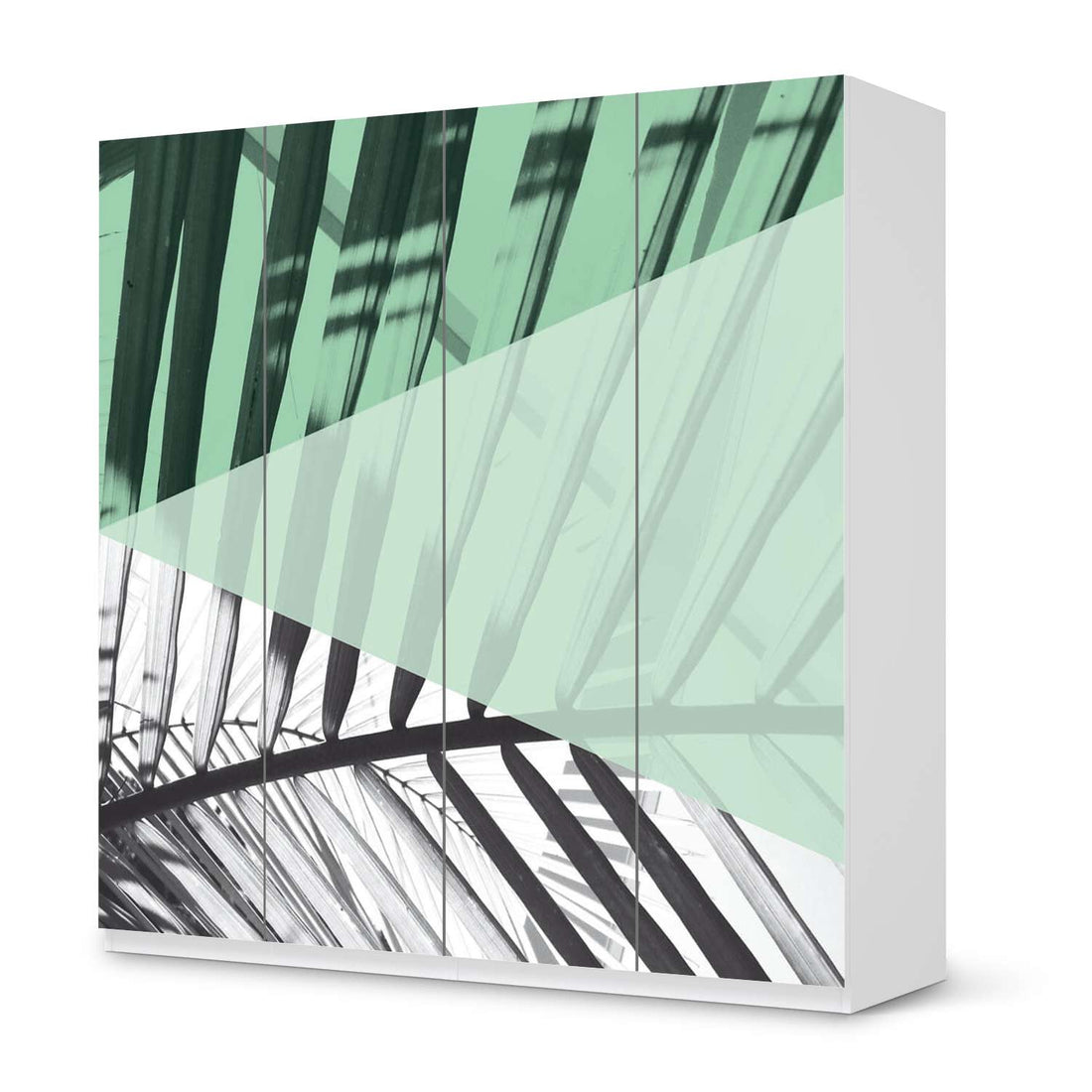 Klebefolie für Schränke Palmen mint - IKEA Pax Schrank 201 cm Höhe - 4 Türen - weiss