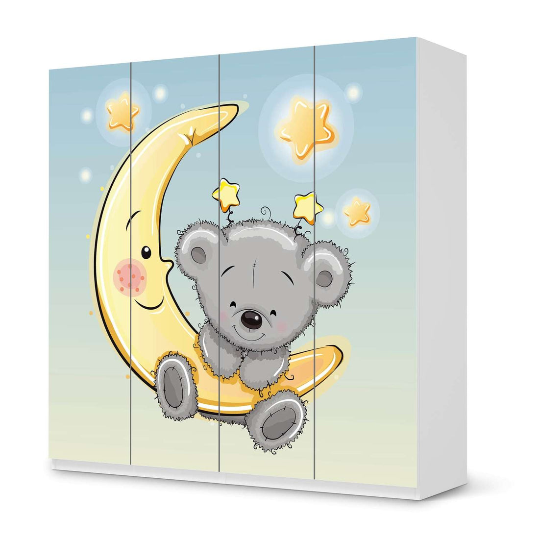 Klebefolie für Schränke Teddy und Mond - IKEA Pax Schrank 201 cm Höhe - 4 Türen - weiss