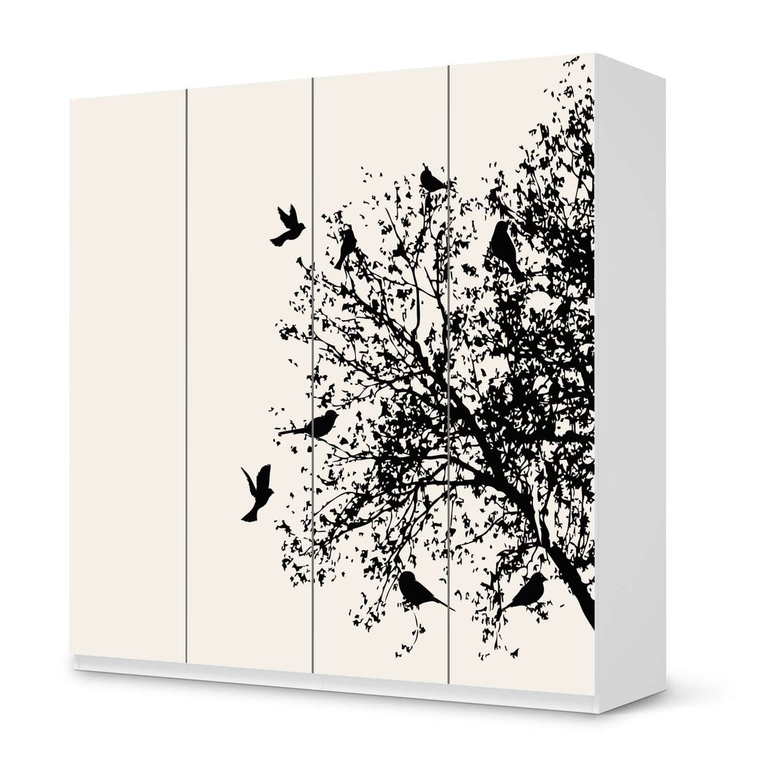 Klebefolie für Schränke Tree and Birds 2 - IKEA Pax Schrank 201 cm Höhe - 4 Türen - weiss