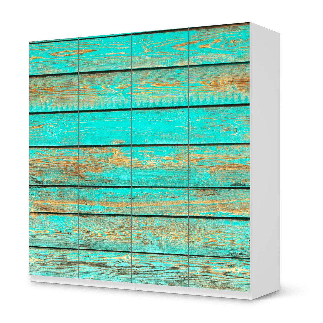 Klebefolie für Schränke Wooden Aqua - IKEA Pax Schrank 201 cm Höhe - 4 Türen - weiss