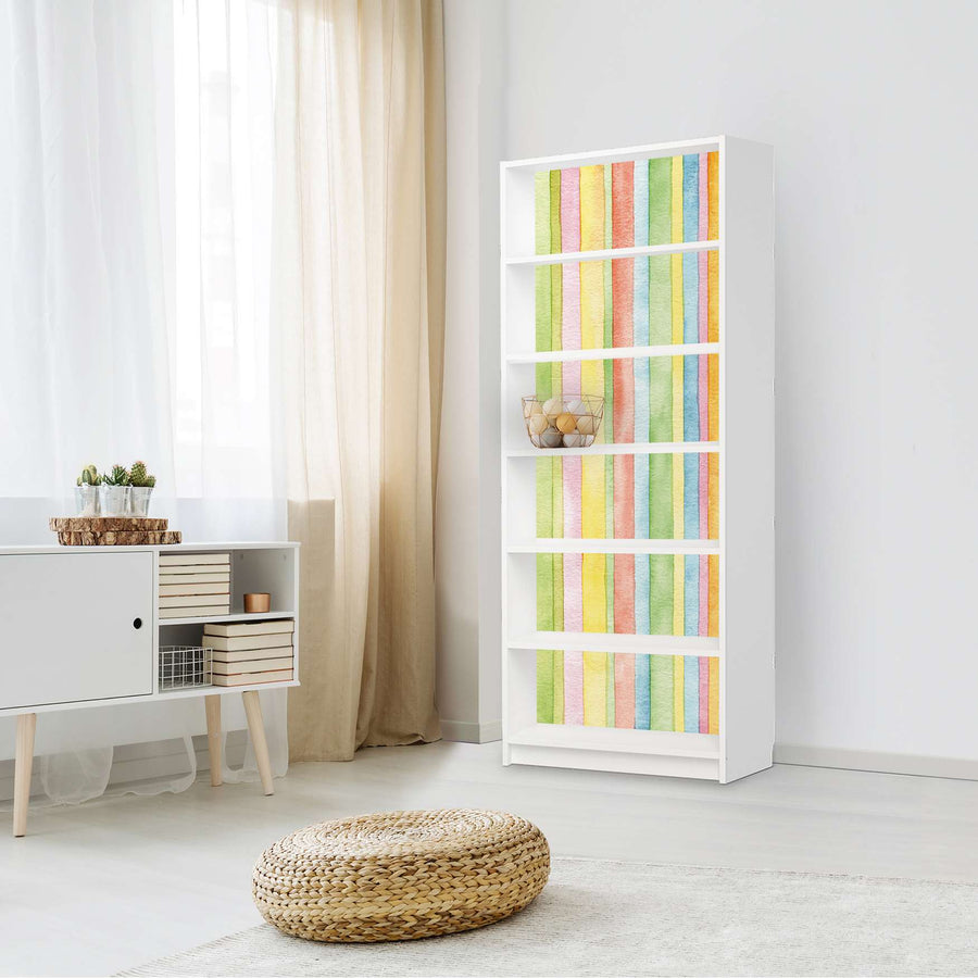 Klebefolie Watercolor Stripes - IKEA Billy Regal 6 Fächer - Wohnzimmer
