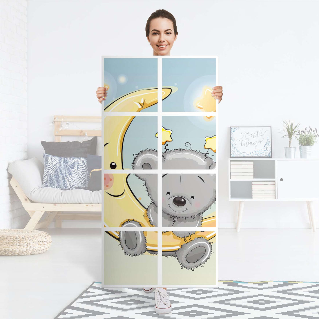 Klebefolie Teddy und Mond - IKEA Expedit Regal 8 Türen - Folie