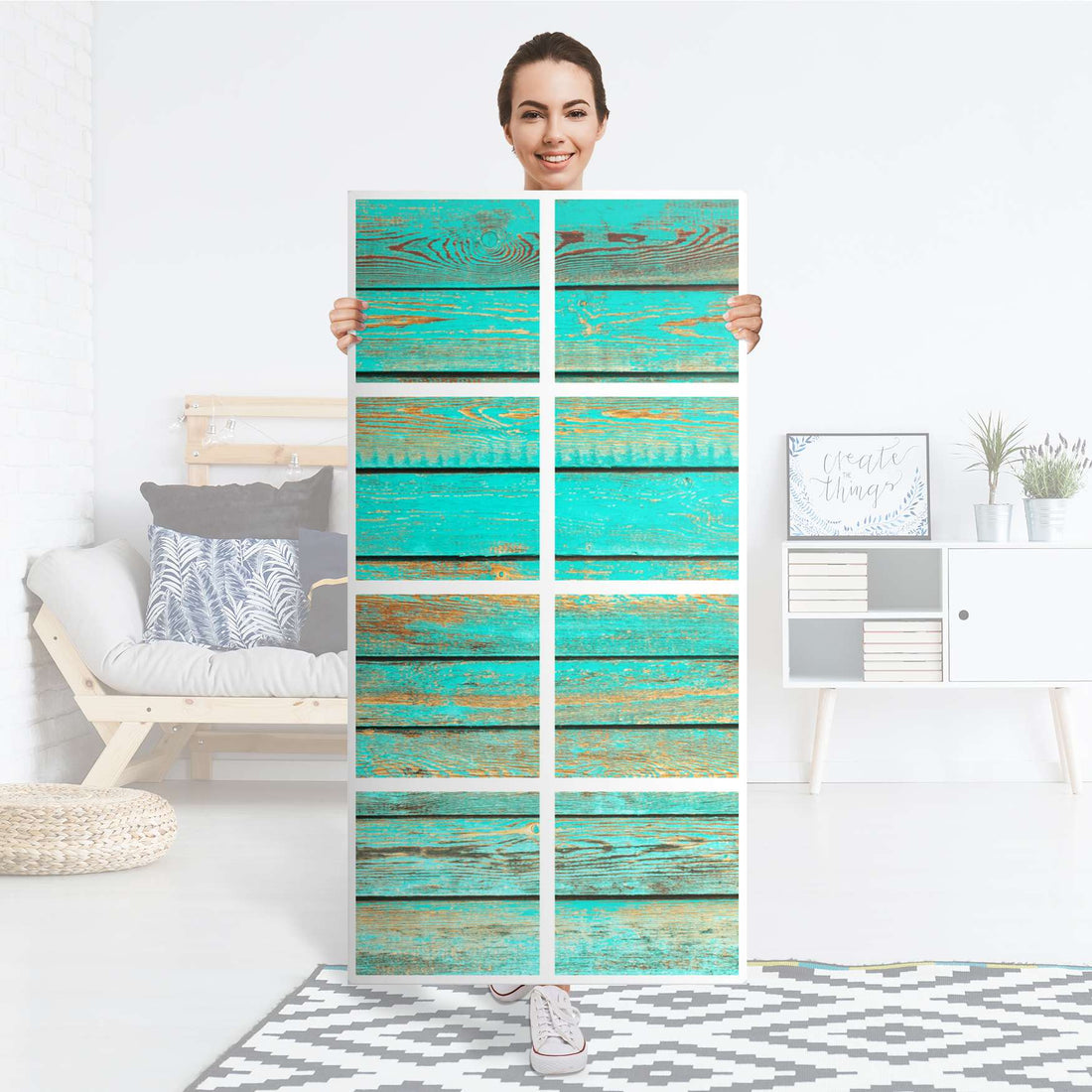 Klebefolie Wooden Aqua - IKEA Expedit Regal 8 Türen - Folie
