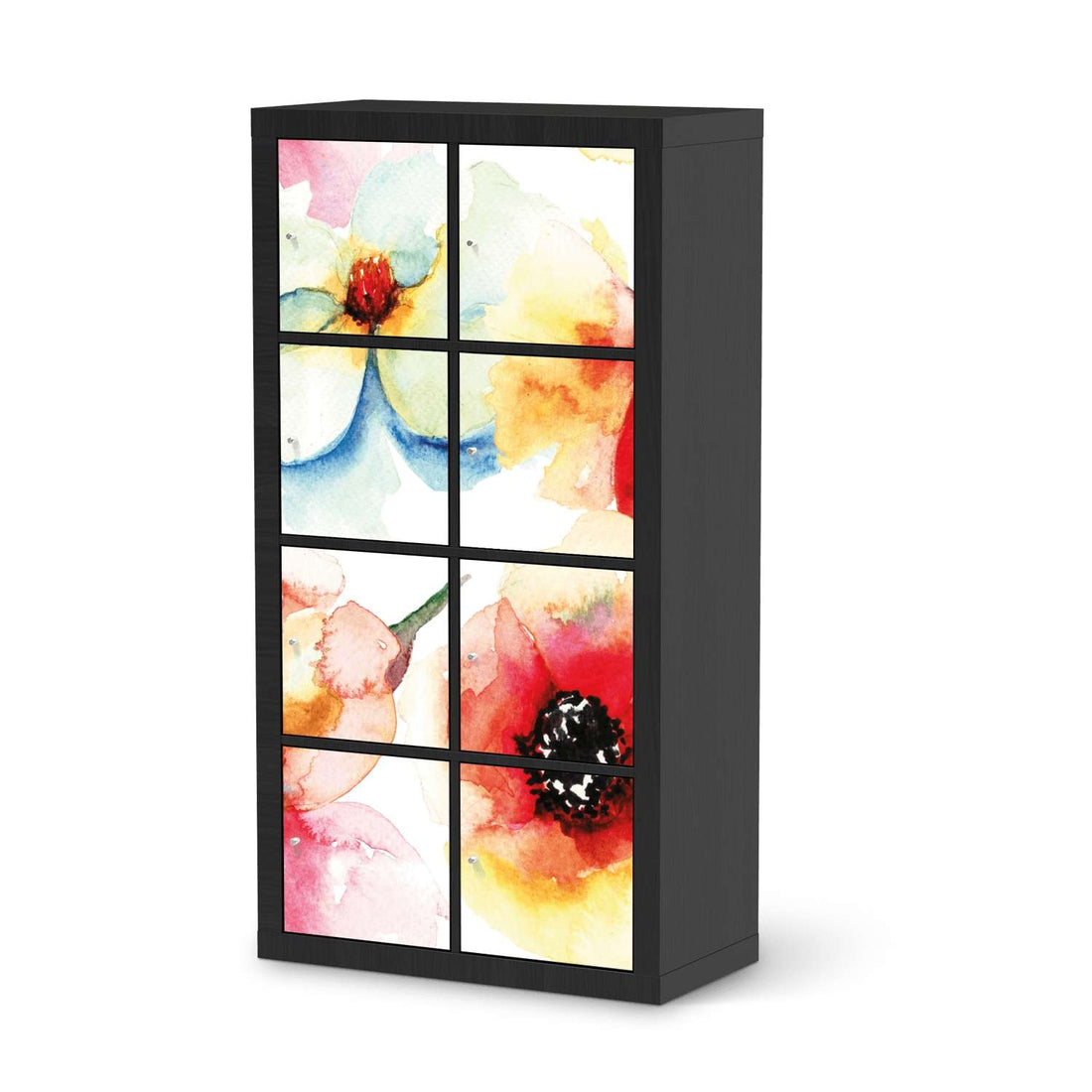 Klebefolie Water Color Flowers - IKEA Expedit Regal 8 Türen - schwarz