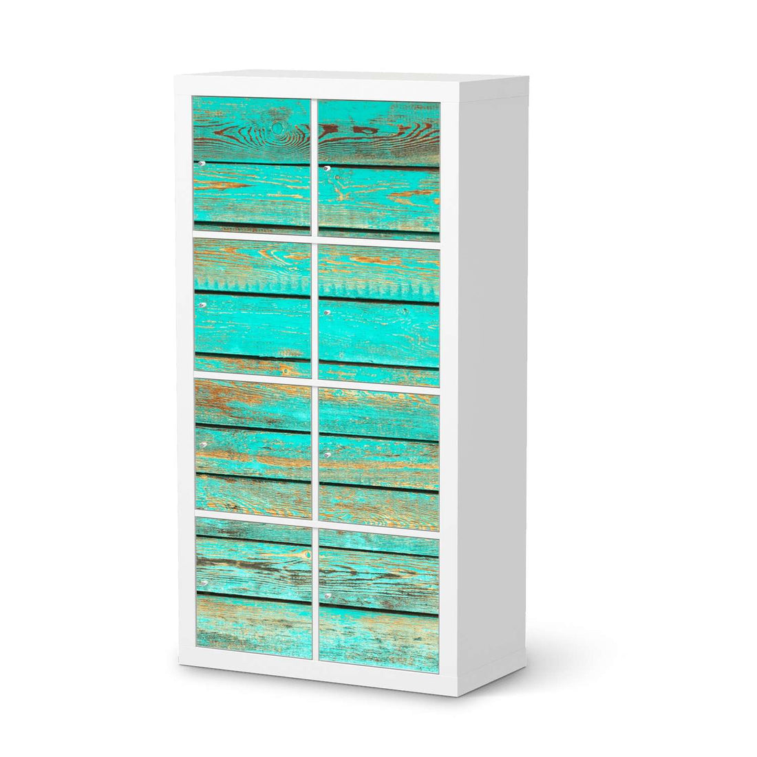 Klebefolie Wooden Aqua - IKEA Expedit Regal 8 Türen  - weiss