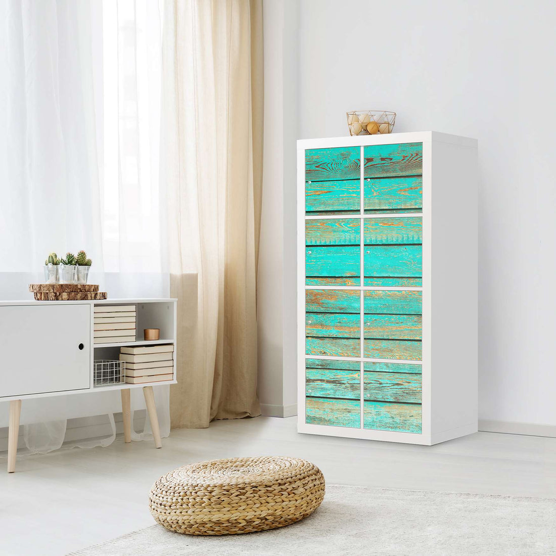 Klebefolie Wooden Aqua - IKEA Expedit Regal 8 Türen - Wohnzimmer